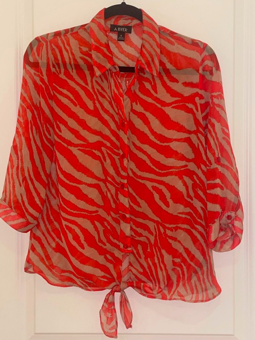A. BYER Women’s Sheer Red Blouse, Size M